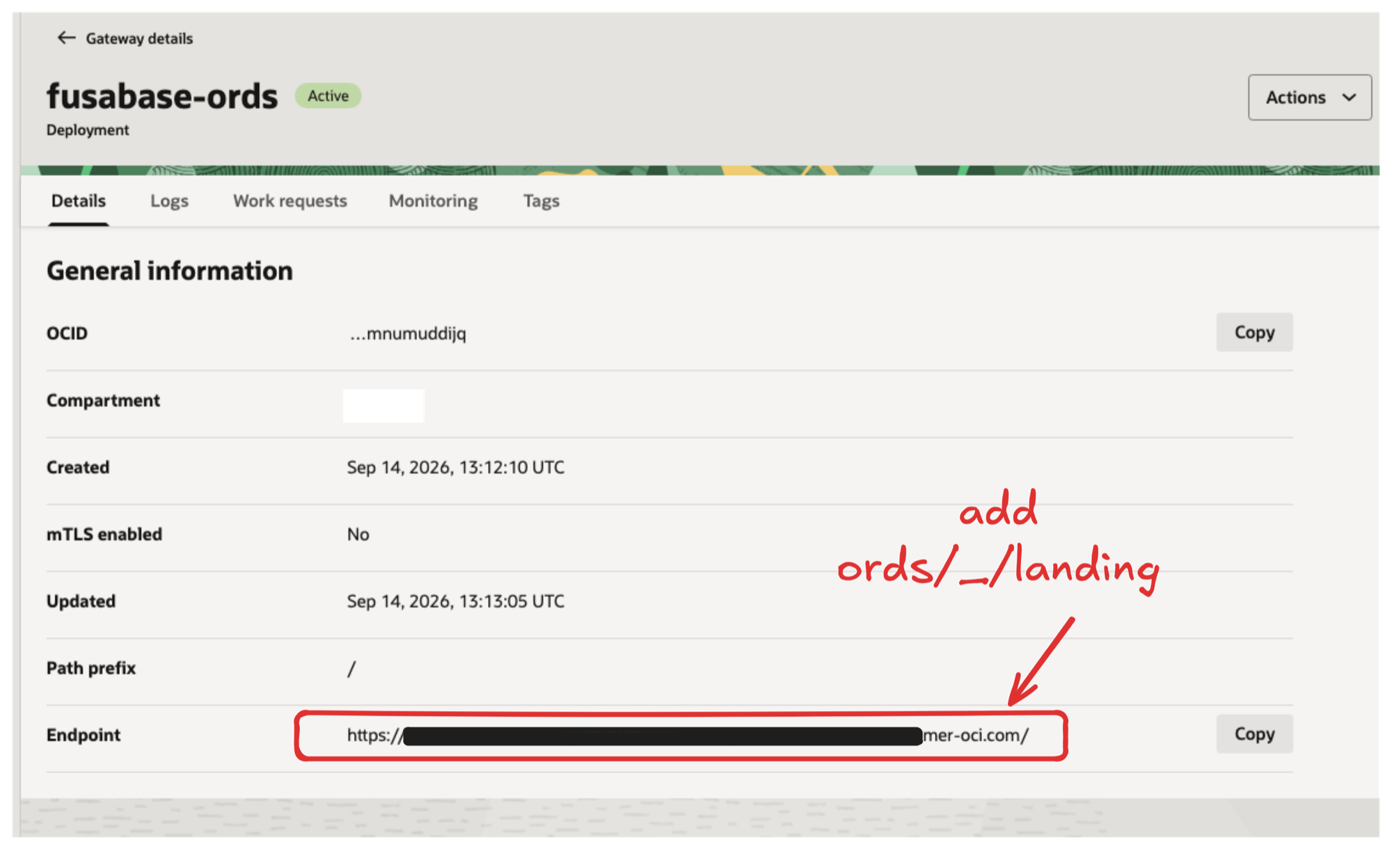 API Gateway endpoint and ORDS landing path